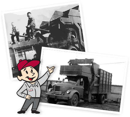 Black and white photos of early garbage trucks